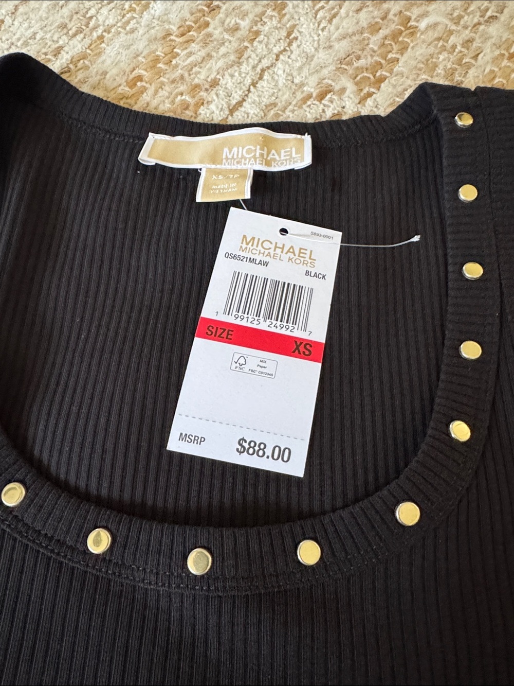MICHAEL Michael Kors Black Ribbed Tank with Gold Studs - Picture 2 of 5